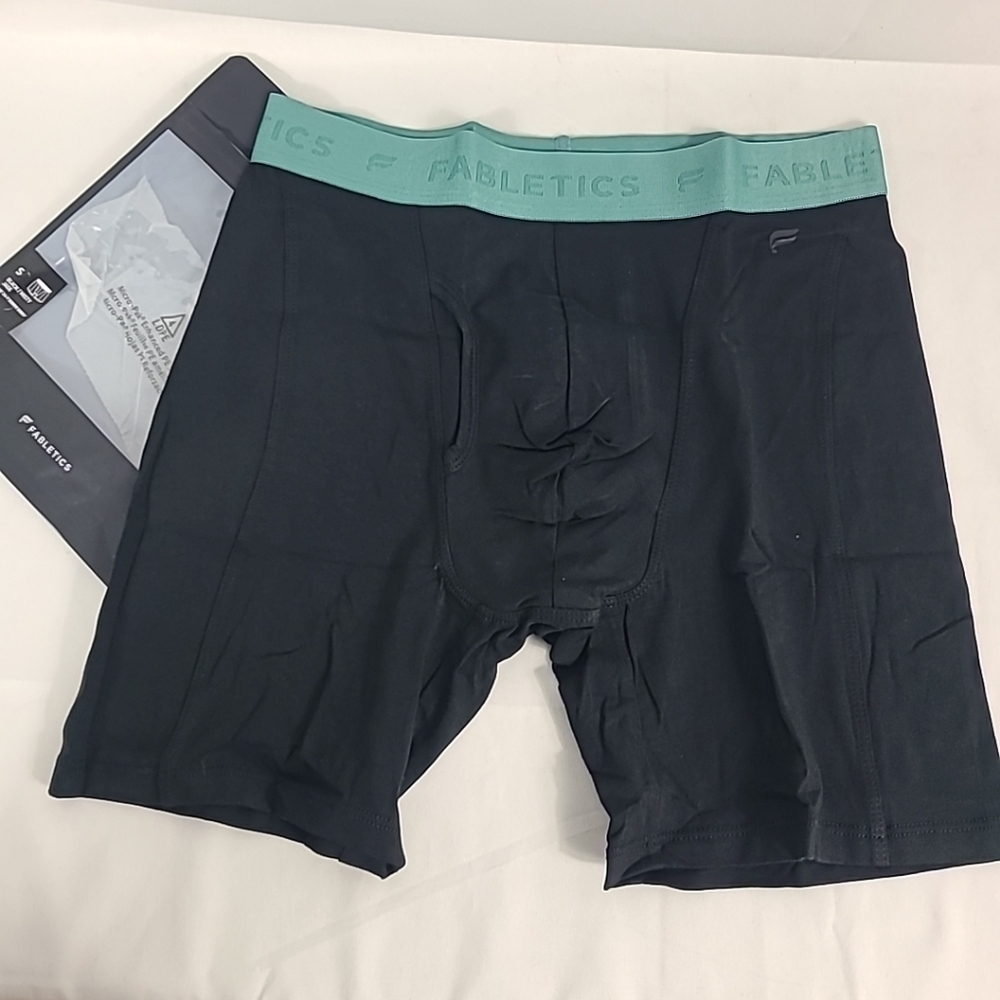 NEW Fabletics The 24-7 Boxer Brief Black/Misty Jade Sz S